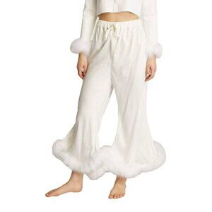 Sleeper White Boudoir Wide Leg Feather Hem Pajama Pants XS/S